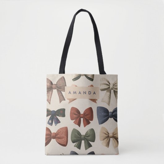 Monogram Gepersonaliseerd Retro  Boogpatroon Tote Bag (Voorkant)