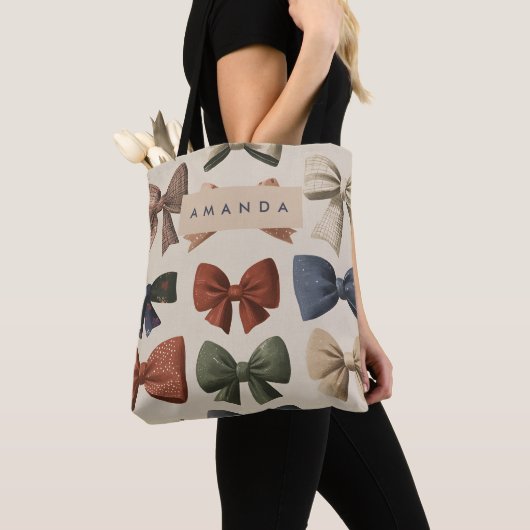 Monogram Gepersonaliseerd Retro  Boogpatroon Tote Bag (Dichtbij)
