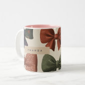 Monogram Gepersonaliseerd Retro Boogpatroon Tweekleurige Koffiemok (Voorkant links)