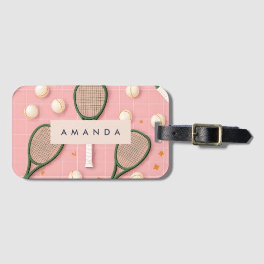 Monogram Gepersonaliseerd Retro Tennis Racket Patr Bagagelabel (Voorkant (horizontaal))
