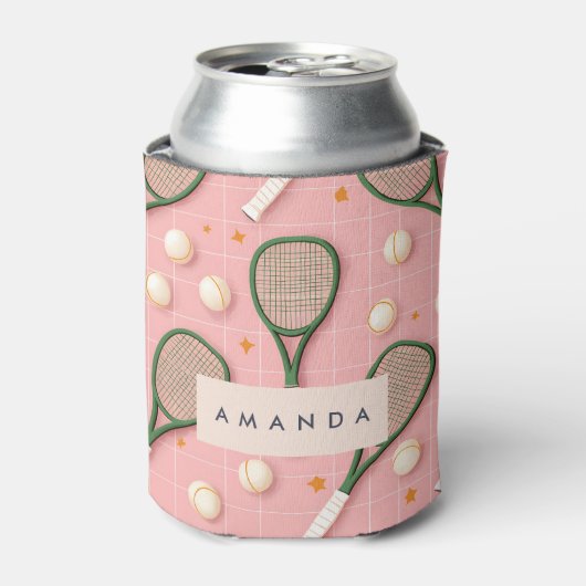 Monogram Gepersonaliseerd Retro Tennis Racket Patr Blikjeskoeler (Blikje Voorkant)