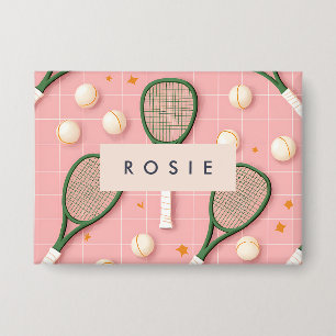Monogram Gepersonaliseerd Retro Tennis Racket Patr Button