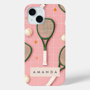Monogram Gepersonaliseerd Retro Tennis Racket Patr iPhone 15 Case