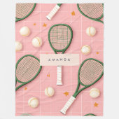 Monogram Gepersonaliseerd Retro Tennis Racket Patr Fleece Deken (Voorkant)
