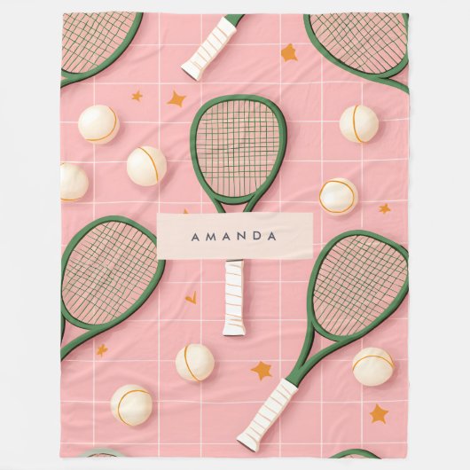 Monogram Gepersonaliseerd Retro Tennis Racket Patr Fleece Deken (Voorkant)