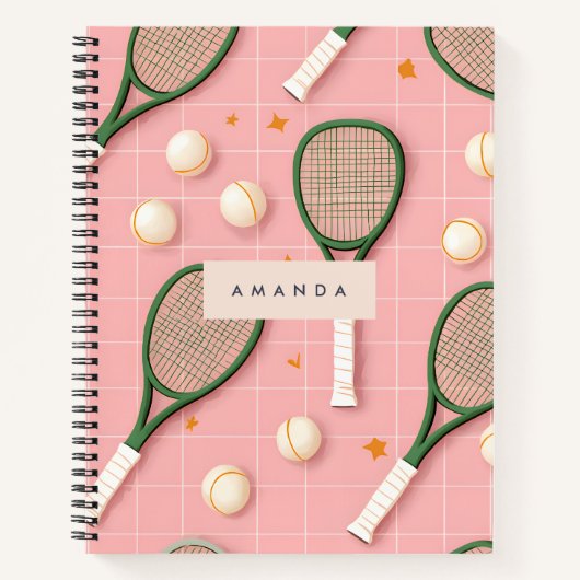 Monogram Gepersonaliseerd Retro Tennis Racket Patr Notitieboek (Voorkant)