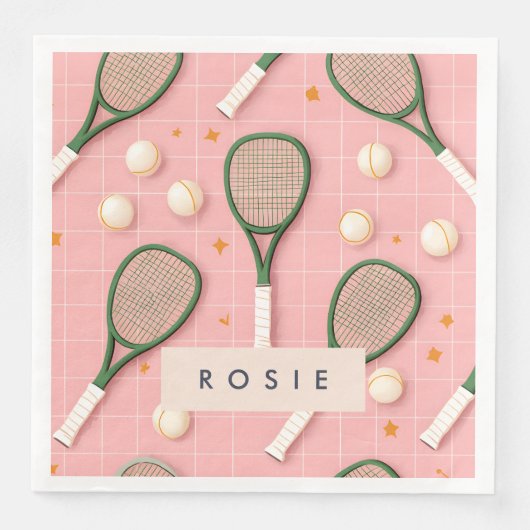 Monogram Gepersonaliseerd Retro Tennis Racket Patr Servet (Voorkant)
