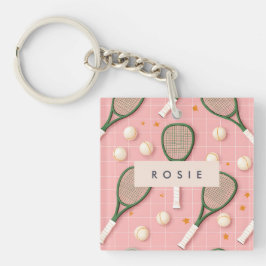 Monogram Gepersonaliseerd Retro Tennis Racket Patr Sleutelhanger