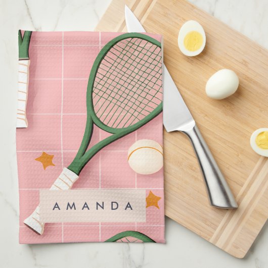 Monogram Gepersonaliseerd Retro Tennis Racket Patr Theedoek (Quarter Fold)