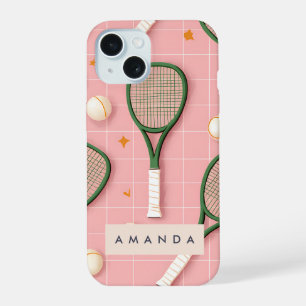 Monogram Gepersonaliseerd Retro Tennisracket Patro iPhone 15 Case
