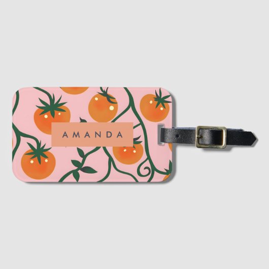 Monogram gepersonaliseerd retro tomaat wijnpatroon bagagelabel (Voorkant (horizontaal))