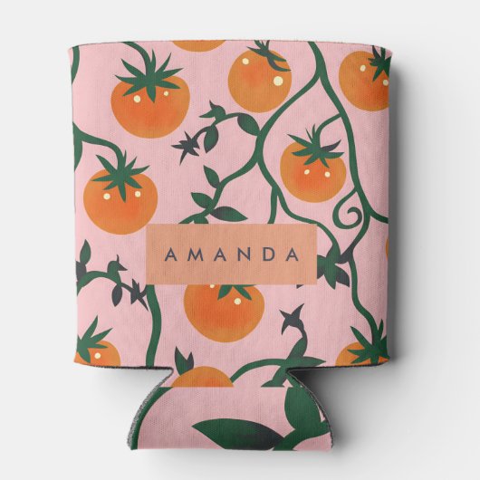 Monogram gepersonaliseerd retro tomaat wijnpatroon blikjeskoeler (Achterkant)