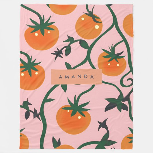 Monogram gepersonaliseerd retro tomaat wijnpatroon fleece deken (Voorkant)