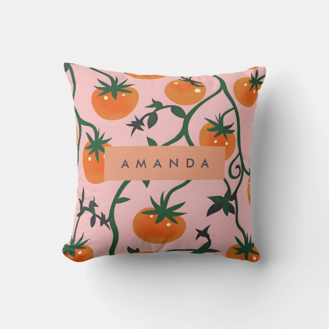 Monogram gepersonaliseerd retro tomaat wijnpatroon kussen (Voorkant)