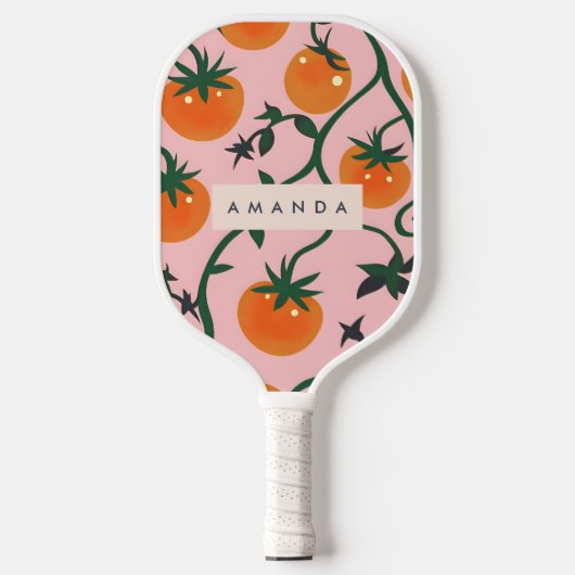 Monogram gepersonaliseerd retro tomaat wijnpatroon pickleball paddle (Voorkant)