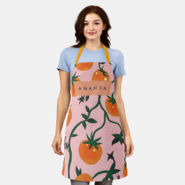 Monogram gepersonaliseerd retro tomaat wijnpatroon schort