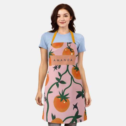 Monogram gepersonaliseerd retro tomaat wijnpatroon schort (Gedragen)