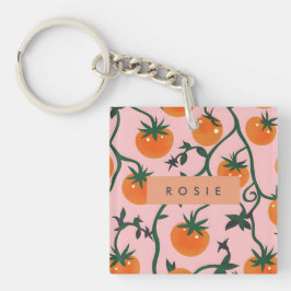 Monogram gepersonaliseerd retro tomaat wijnpatroon sleutelhanger