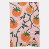 Monogram gepersonaliseerd retro tomaat wijnpatroon theedoek (Verticaal)