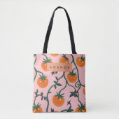 Monogram gepersonaliseerd retro tomaat wijnpatroon tote bag (Voorkant)