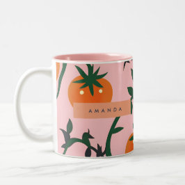 Monogram gepersonaliseerd retro tomaat wijnpatroon tweekleurige koffiemok