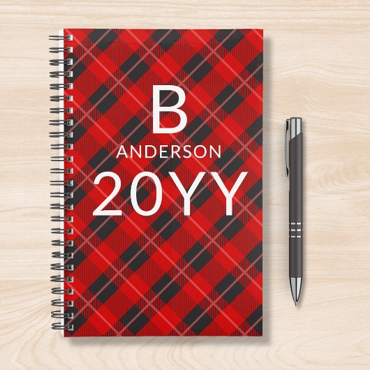 Monogram Gepersonaliseerd rood tartaan geruite pat Planner