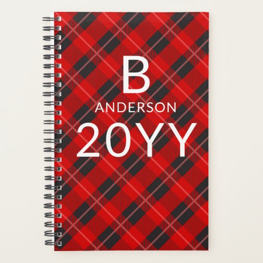 Monogram Gepersonaliseerd rood tartaan geruite pat Planner (Voorkant)