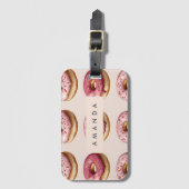 Monogram gepersonaliseerd roze donutpatroon bagagelabel (Voorkant (verticaal))