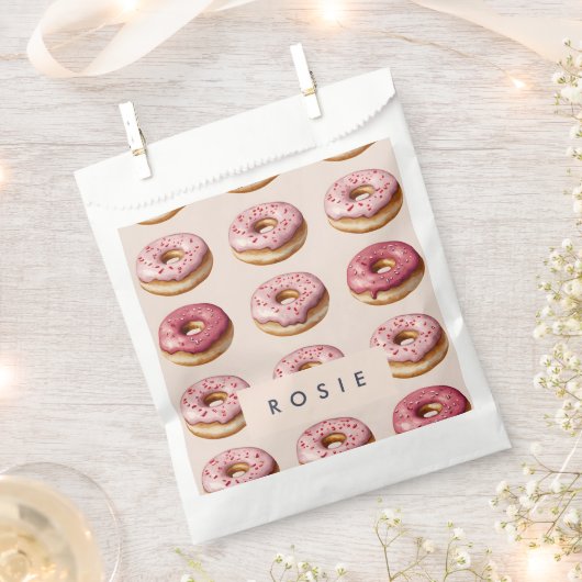 Monogram gepersonaliseerd roze donutpatroon bedankzakje (Geknipt)