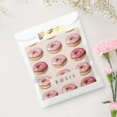 Monogram gepersonaliseerd roze donutpatroon bedankzakje (Gezegeld)