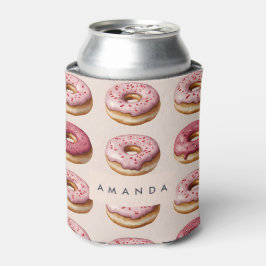 Monogram gepersonaliseerd roze donutpatroon blikjeskoeler
