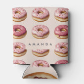 Monogram gepersonaliseerd roze donutpatroon blikjeskoeler (Achterkant)