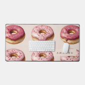 Monogram gepersonaliseerd roze donutpatroon bureaumat (Keyboard & Muis)