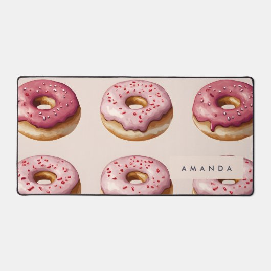 Monogram gepersonaliseerd roze donutpatroon bureaumat (Voorkant)