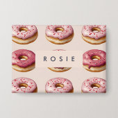 Monogram gepersonaliseerd roze donutpatroon button (Voorkant)