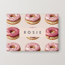 Monogram gepersonaliseerd roze donutpatroon button
