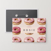 Monogram gepersonaliseerd roze donutpatroon button (Voorkant / Achterkant)