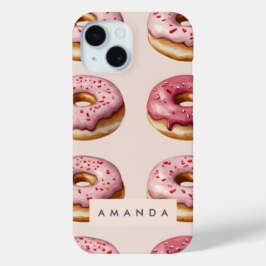 Monogram gepersonaliseerd roze donutpatroon Case-Mate iPhone case (Achterkant)