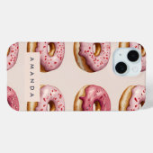 Monogram gepersonaliseerd roze donutpatroon Case-Mate iPhone case (Achterkant (horizontaal))