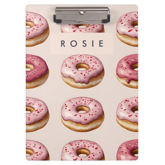 Monogram gepersonaliseerd roze donutpatroon klembord (Voorkant)