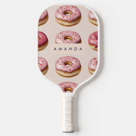 Monogram gepersonaliseerd roze donutpatroon pickleball paddle