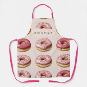 Monogram gepersonaliseerd roze donutpatroon schort (Voorkant)