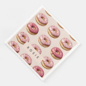 Monogram gepersonaliseerd roze donutpatroon servet (Hoek)