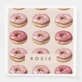 Monogram gepersonaliseerd roze donutpatroon servet