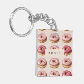 Monogram gepersonaliseerd roze donutpatroon sleutelhanger (Voorkant Links)