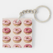 Monogram gepersonaliseerd roze donutpatroon sleutelhanger (Achterkant)