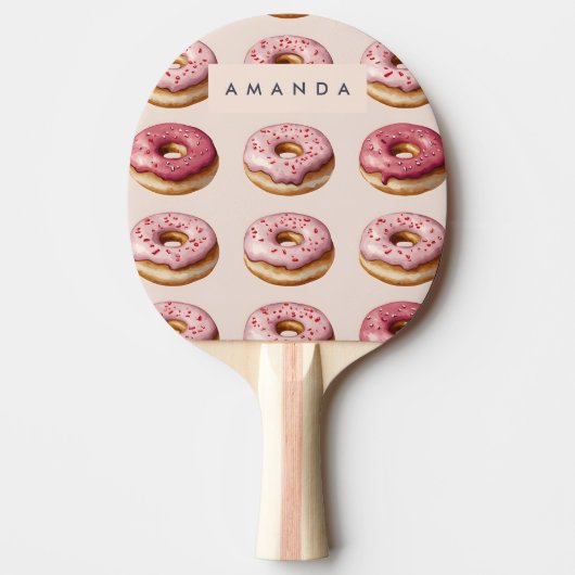 Monogram gepersonaliseerd roze donutpatroon tafeltennisbatje (Voorkant)