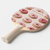 Monogram gepersonaliseerd roze donutpatroon tafeltennisbatje (Voorkant Gekanteld)
