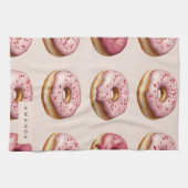 Monogram gepersonaliseerd roze donutpatroon theedoek (Horizontaal)