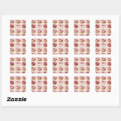 Monogram gepersonaliseerd roze donutpatroon vierkante sticker (Vel)